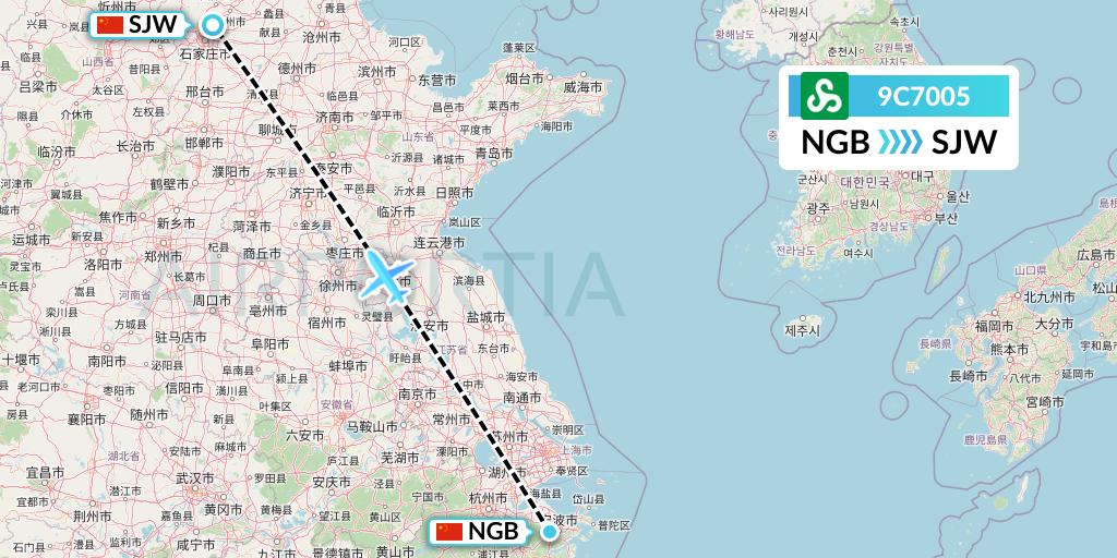 9C7005 Spring Airlines Flight Map: Ningbo to Shijiazhuang