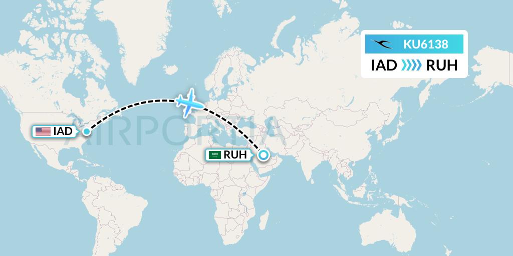 KU6138 Kuwait Airways Flight Map: Washington to Riyadh