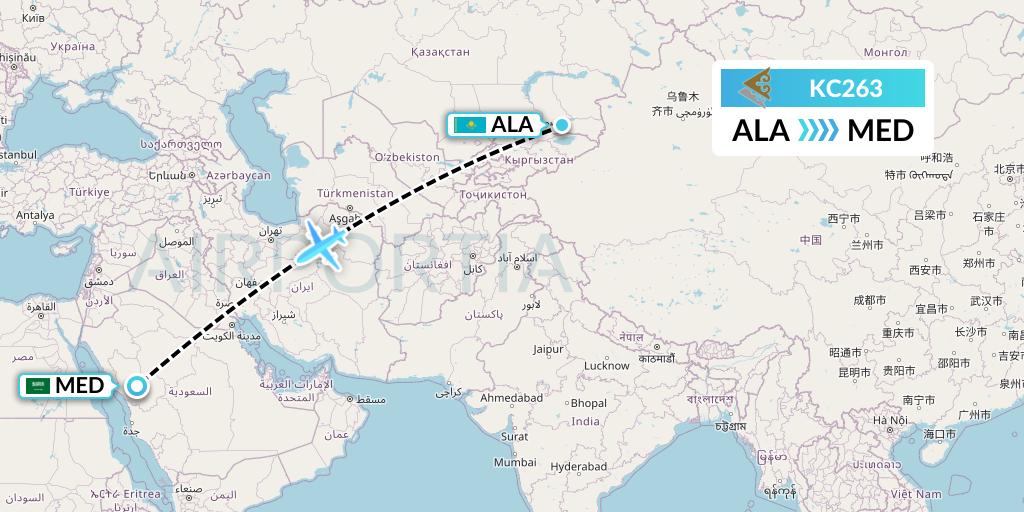 KC263 Air Astana Flight Map: Almaty to Medina