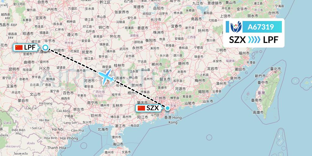 A67319 Hongtu Airlines Flight Map: Shenzhen to Liupanshui