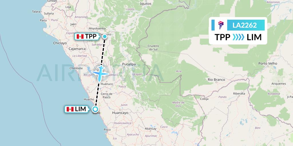 LA2262 LAN Airlines Flight Map: Tarapoto to Lima
