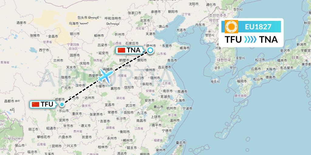EU1827 Chengdu Airlines Flight Map: Chengdu to Jinan