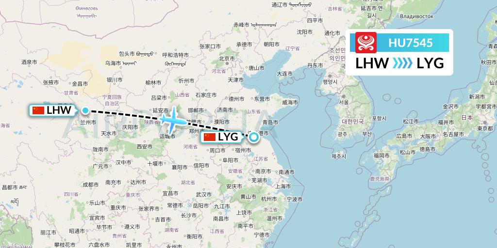 HU7545 Hainan Airlines Flight Map: Lanzhou to Lianyungang