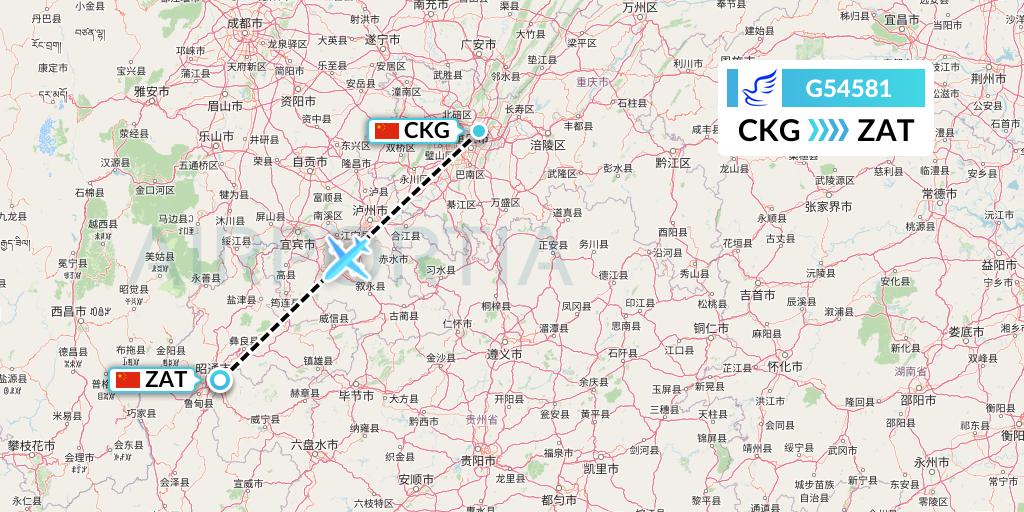 G54581 China Express Airlines Flight Map: Chongqing to Zhaotong
