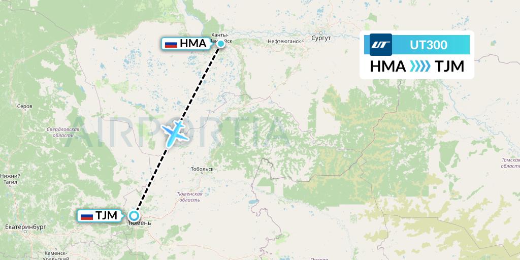 UT300 UTair Flight Map: Khanty-Mansiysk to Tyumen
