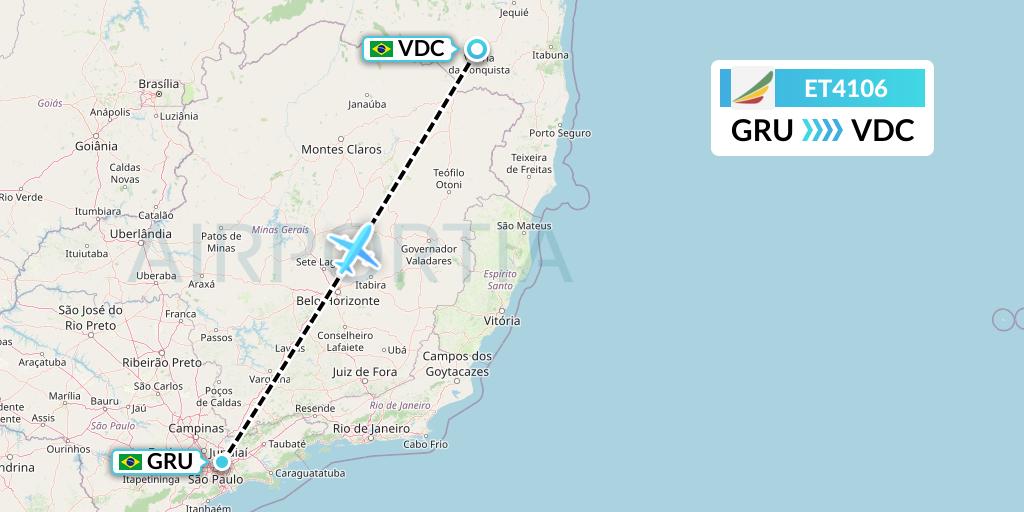 ET4106 Ethiopian Airlines Flight Map: Sao Paulo to Vitoria Da Conquista