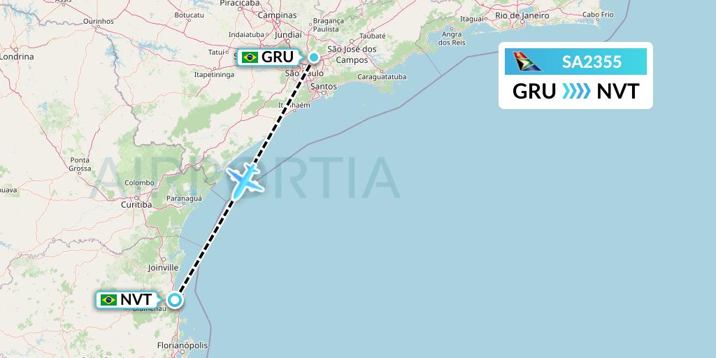 SA2355 South African Airways Flight Map: Sao Paulo to Navegantes