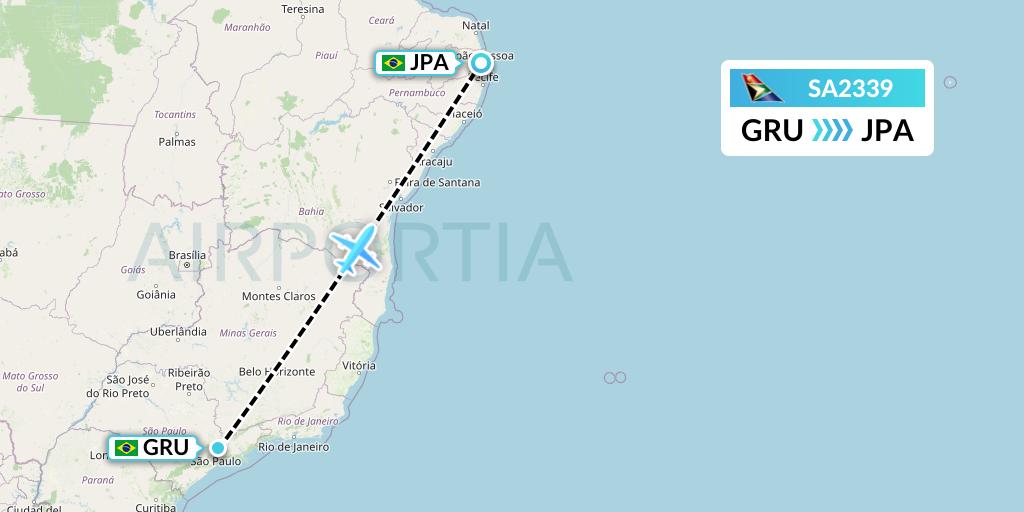 SA2339 South African Airways Flight Map: Sao Paulo to Joao Pessoa