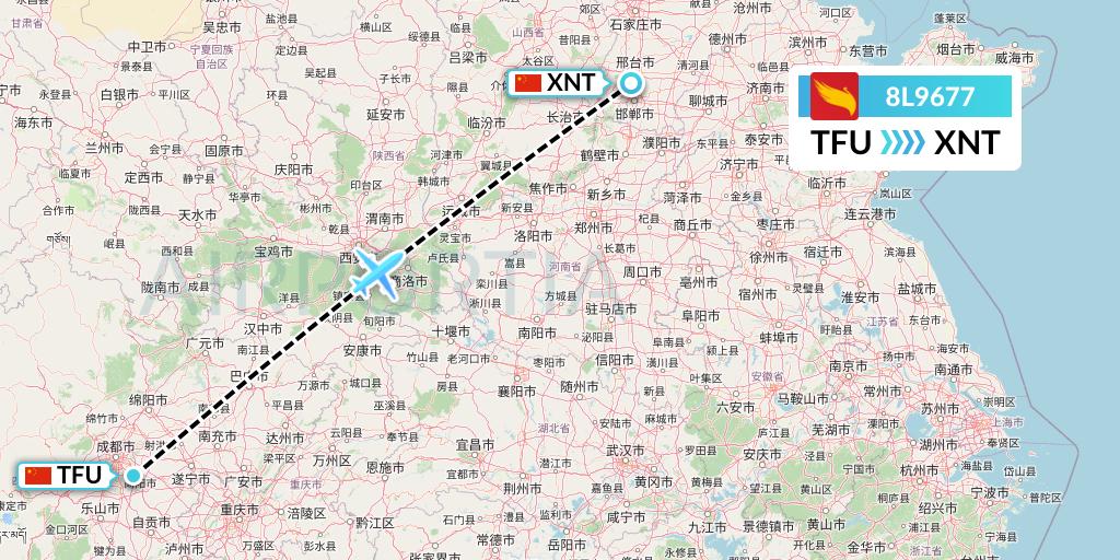 8L9677 Lucky Air Flight Map: Chengdu to Xingtai