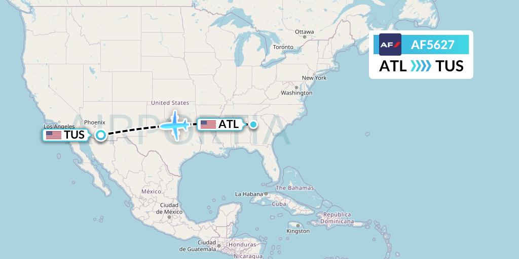 AF5627 Air France Flight Map: Atlanta to Tucson