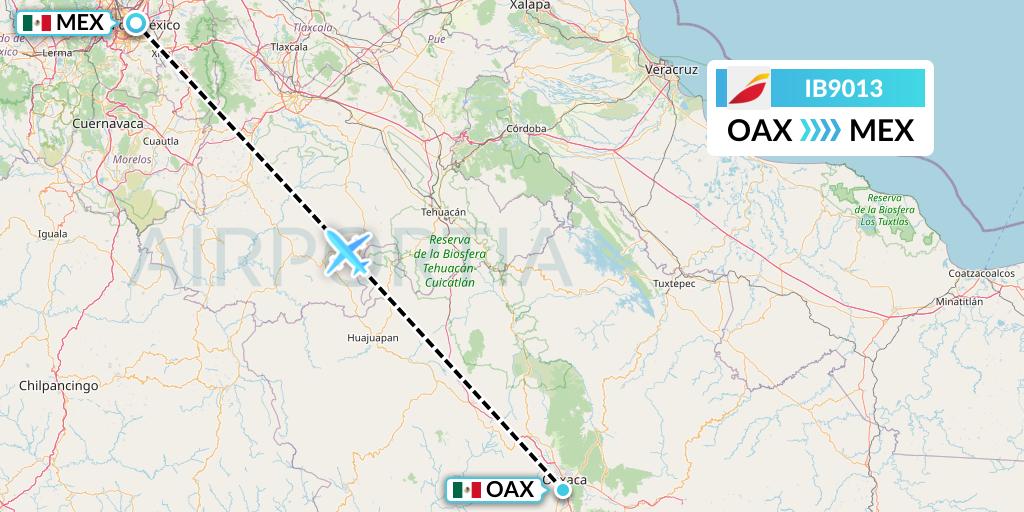 IB9013 Iberia Flight Map: Oaxaca to Mexico City