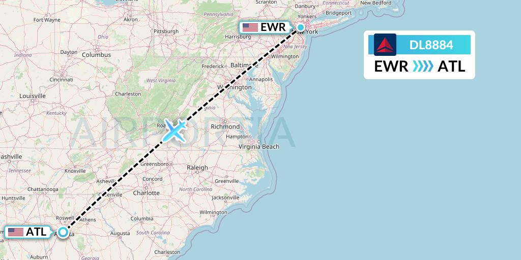 DL8884 Delta Air Lines Flight Map: New York to Atlanta