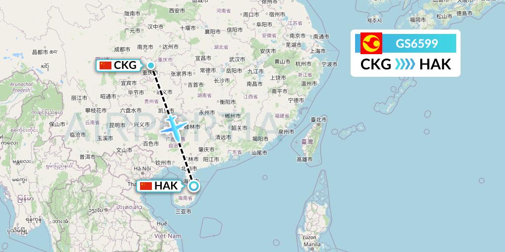 GS6599 Tianjin Airlines Flight Map: Chongqing to Haikou