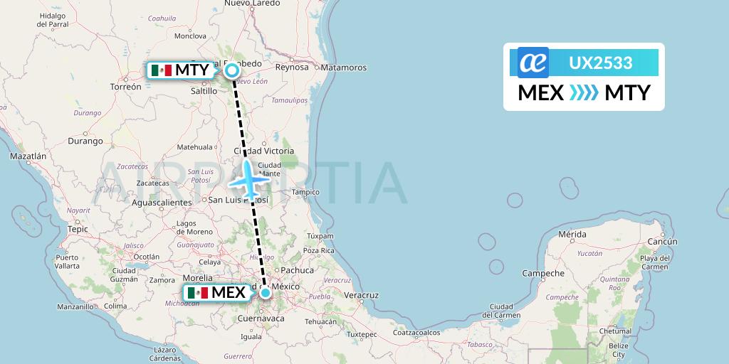 UX2533 Air Europa Flight Map: Mexico City to Monterrey