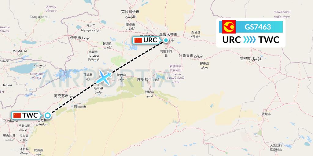 GS7463 Tianjin Airlines Flight Map: Urumqi to Kashgar