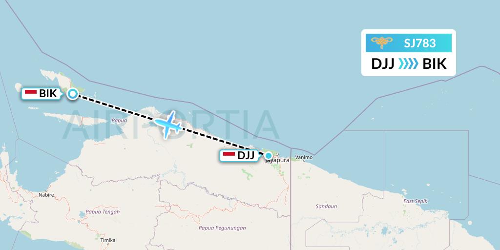 SJ783 Sriwijaya Air Flight Map: Jayapura to Biak