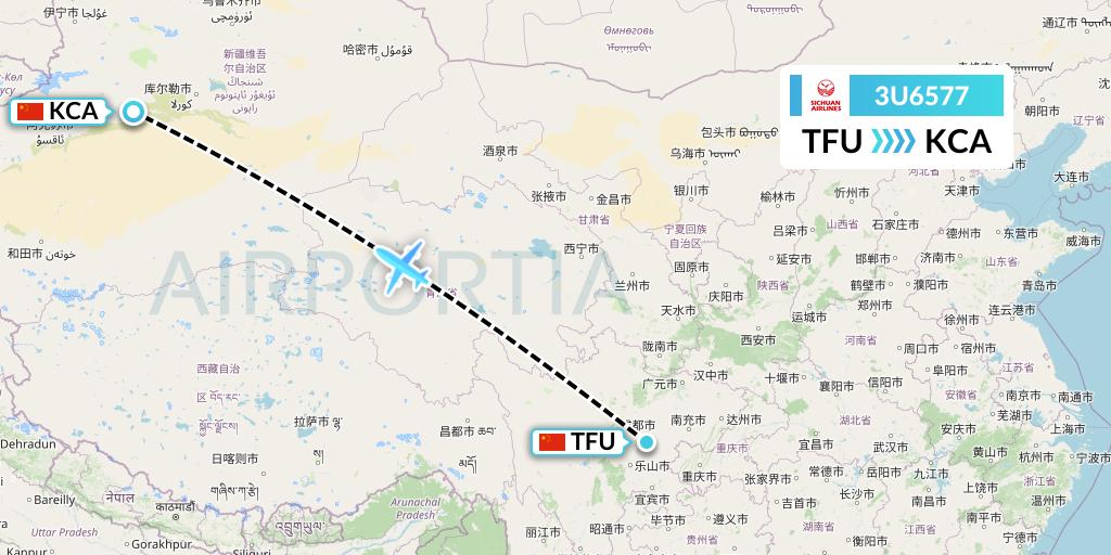 3U6577 Sichuan Airlines Flight Map: Chengdu to Kuqa