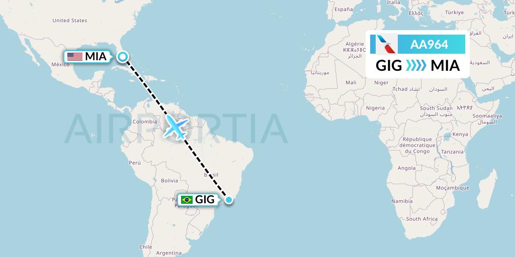 AA964 American Airlines Flight Map: Rio de Janeiro to Miami