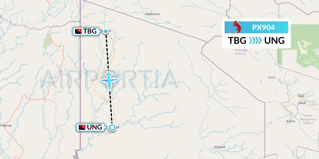 PX904 Air Niugini Flight Map: Tabubil to Kiunga