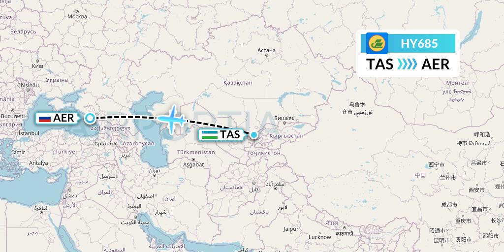 HY685 Uzbekistan Airways Flight Map: Tashkent to Sochi