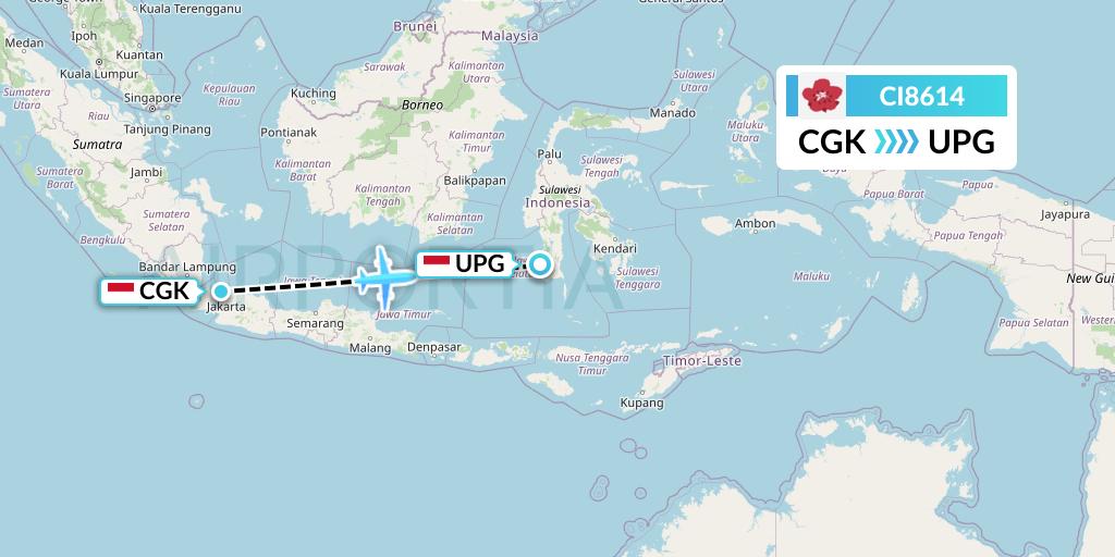 CI8614 China Airlines Flight Map: Jakarta to Makassar