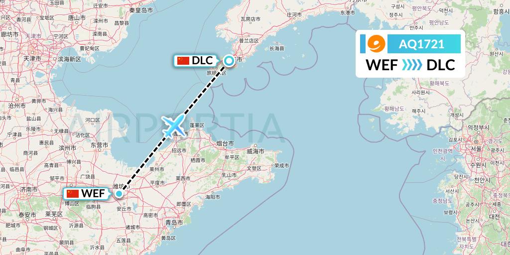 AQ1721 9 Air Flight Map: Weifang to Dalian