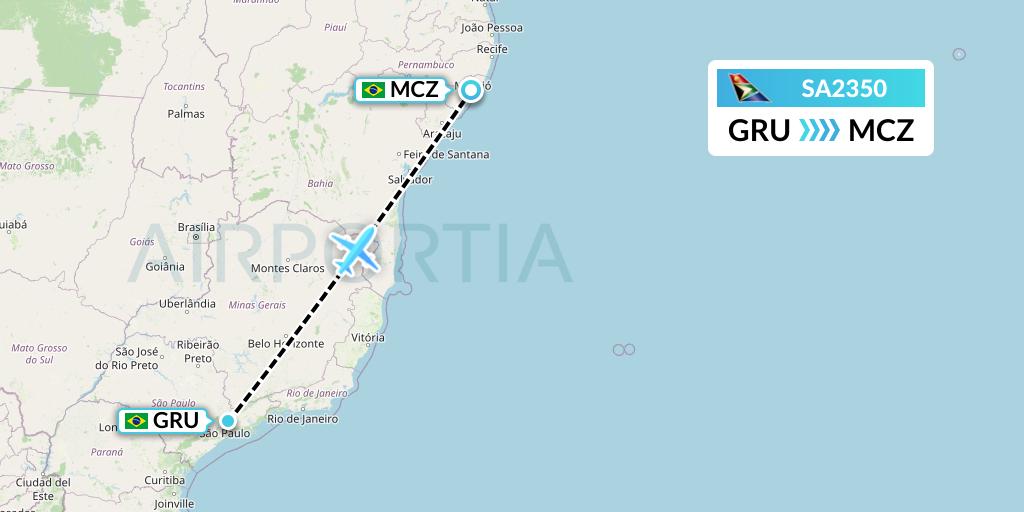 SA2350 South African Airways Flight Map: Sao Paulo to Maceio