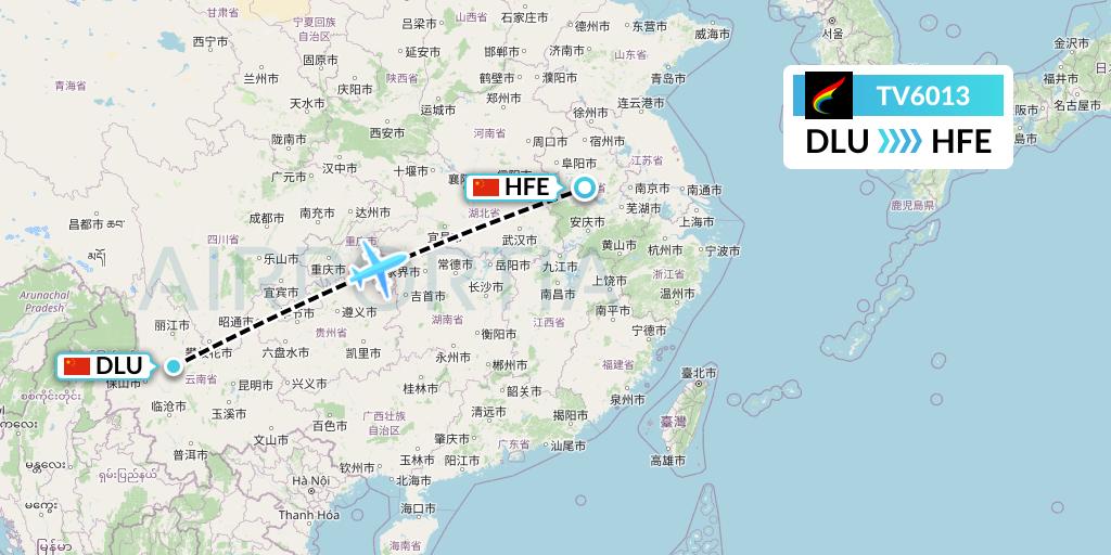 TV6013 Tibet Airlines Flight Map: Dali to Hefei
