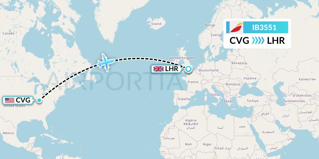IB3551 Iberia Flight Map: Cincinnati to London