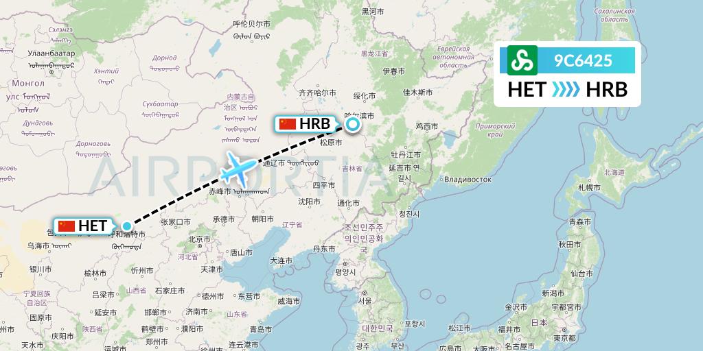 9C6425 Spring Airlines Flight Map: Hohhot to Harbin