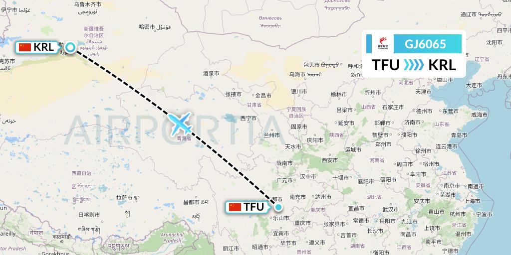 GJ6065 Loong Airlines Flight Map: Chengdu to Korla