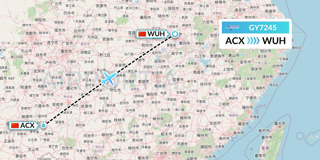 GY7245 Colorful GuiZhou Airlines Flight Map: Xingyi to Wuhan