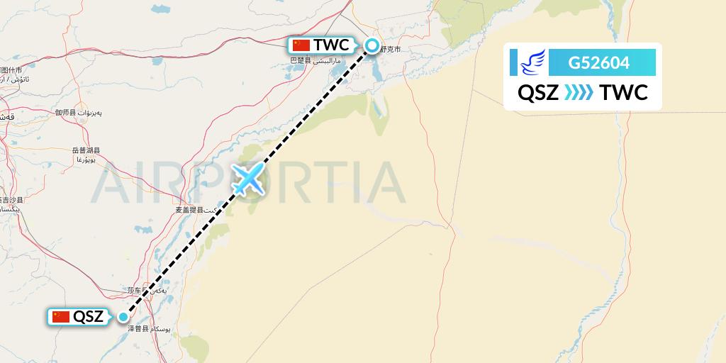 G52604 China Express Airlines Flight Map: Hotan to Kashgar