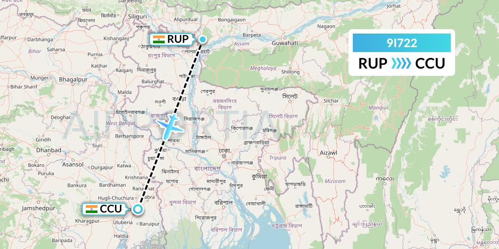 9I722 Air India Regional Flight Map: India to Kolkata