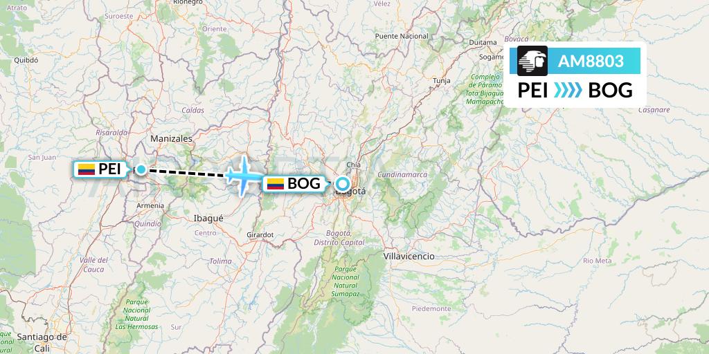 AM8803 Aeromexico Flight Map: Pereira to Bogota