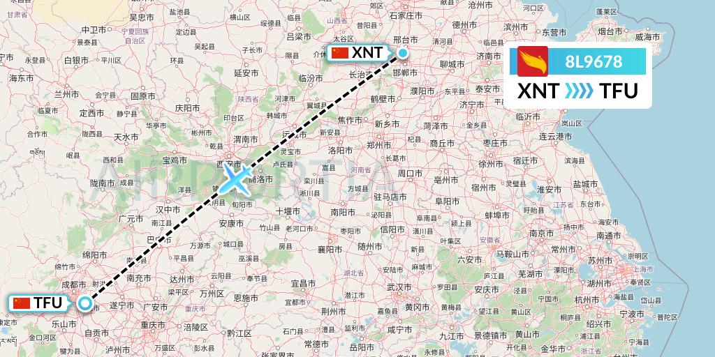 8L9678 Lucky Air Flight Map: Xingtai to Chengdu