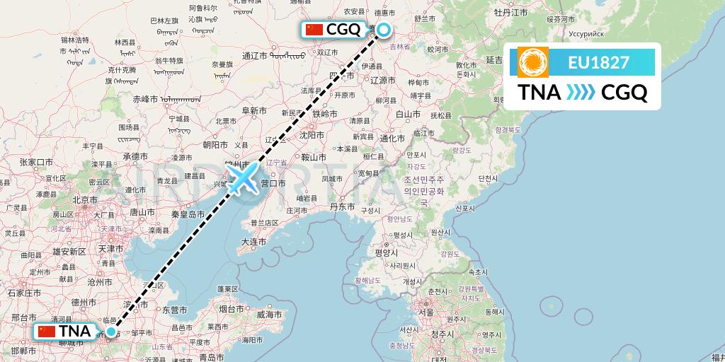 EU1827 Chengdu Airlines Flight Map: Jinan to Changchun