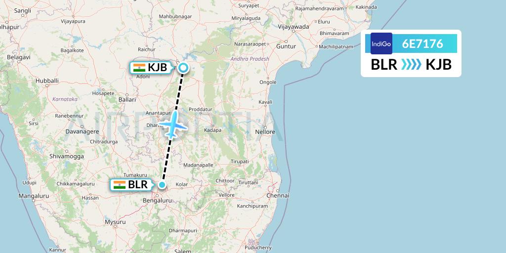 6E7176 IndiGo Airlines Flight Map: Bangalore to Bellary