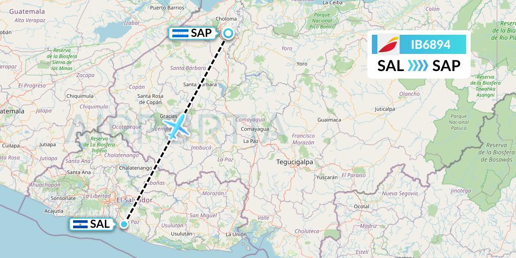 IB6894 Iberia Flight Map: San Salvador to San Pedro Sula