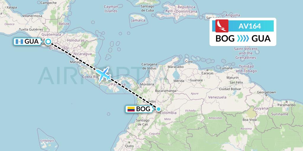 AV164 Avianca Flight Map: Bogota to Guatemala City
