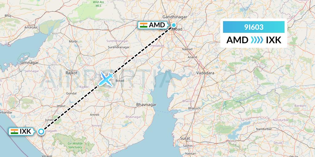 9I603 Air India Regional Flight Map: Ahmedabad to India