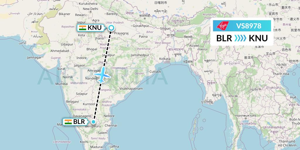 VS8978 Virgin Atlantic Airways Flight Map: Bangalore to India