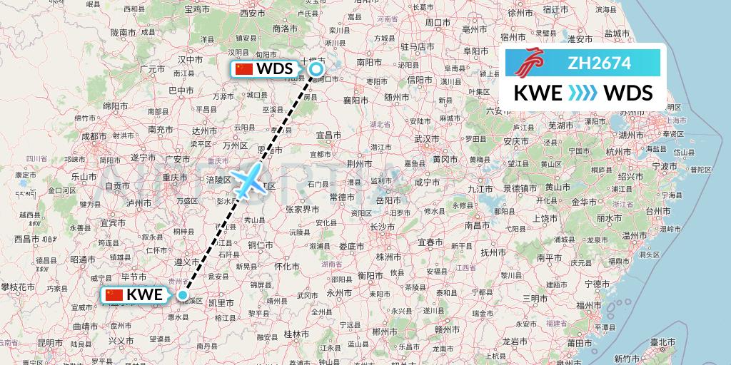 ZH2674 Shenzhen Airlines Flight Map: Guiyang to Shiyan
