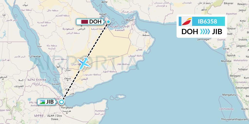 IB6358 Iberia Flight Map: Doha to Djibouti