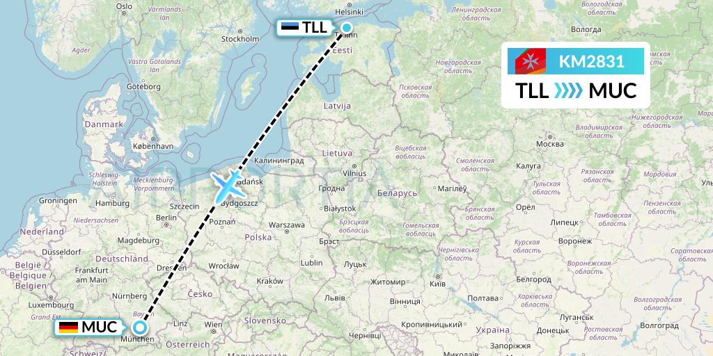 KM2831 Air Malta Flight Map: Tallinn to Munich