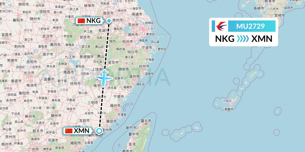 MU2729 China Eastern Airlines Flight Map: Nanjing to Xiamen