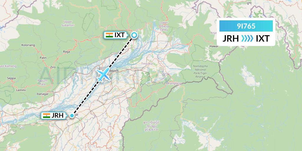 9I765 Air India Regional Flight Map: Jorhat to Pasighat
