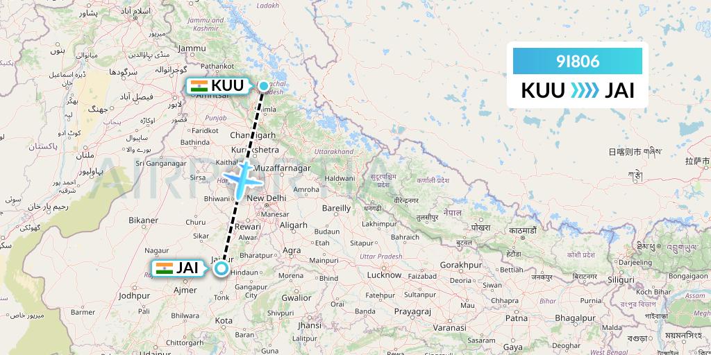 9I806 Air India Regional Flight Map: Kullu to Jaipur