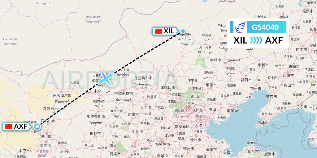 G54040 China Express Airlines Flight Map: Xilinhot to Yinchuan