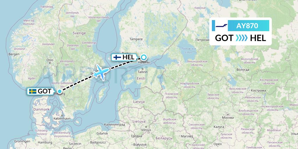 AY870 Finnair Flight Map: Gothenburg to Helsinki